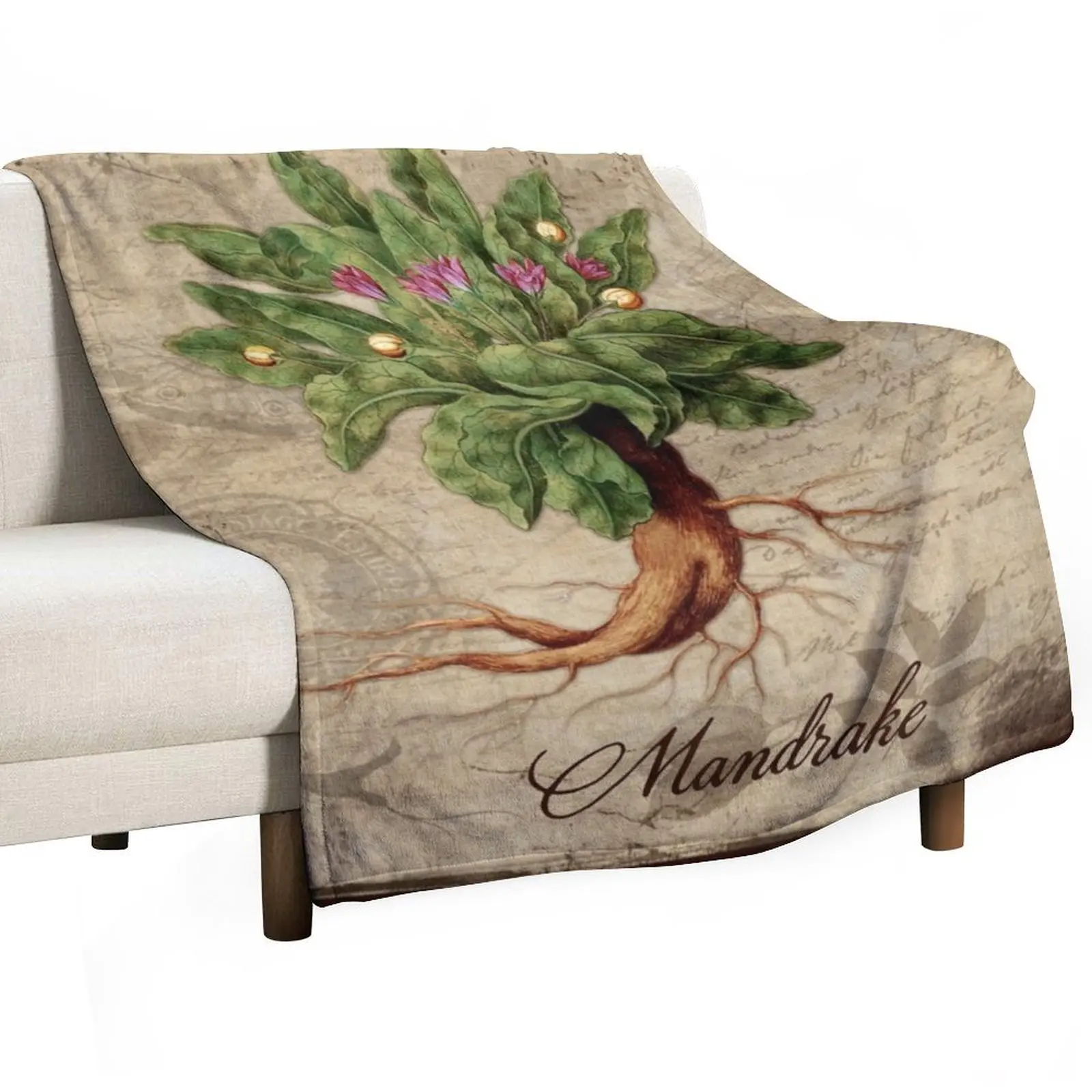 

Mandrake Plant Vintage Botanicals Garden collection Throw Blanket bed plaid Softest Plush Sofas Blankets