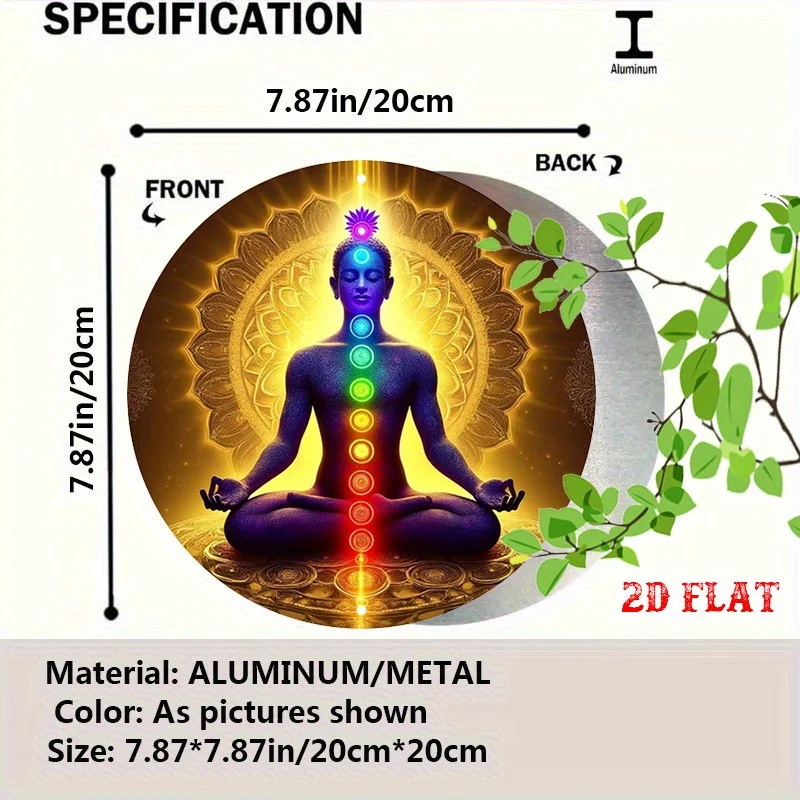 2D Flat 1pc Chakra Energy 7.87x7.87Round Aluminum Sign, Radiant Aura Round Aluminum Sign, Meditation Pose Metal Tin Sign - Spiri