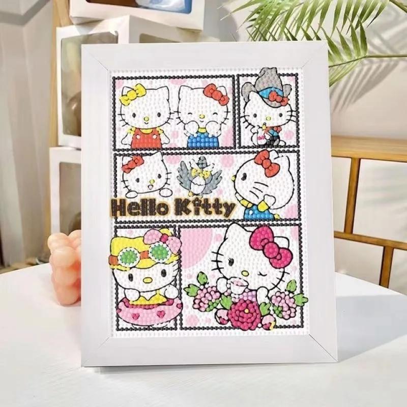 Sanrio ภาพวาดเพชร Hello Kitty การ์ตูนเพชรเต็มโมเสค5D ชุดงานปักครอสติชเพชรการตกแต่งบ้านศิลปะกับกรอบ