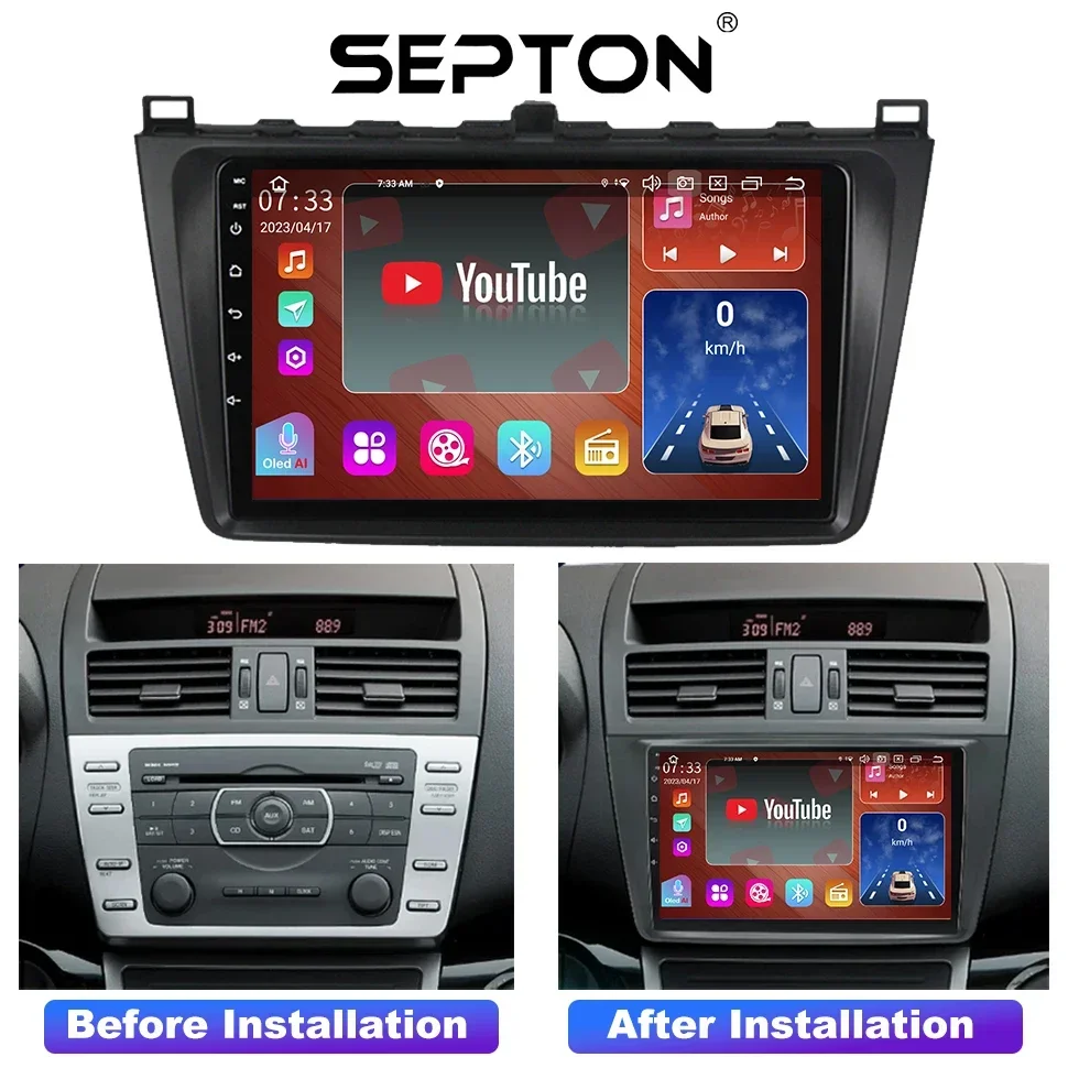 SEPTON Android 13 Multimedia Player Car Radio for Mazda 6 GH 2007 - 2012 2Din Android Auto Octa Core Navigation Stereo GPS WIFI