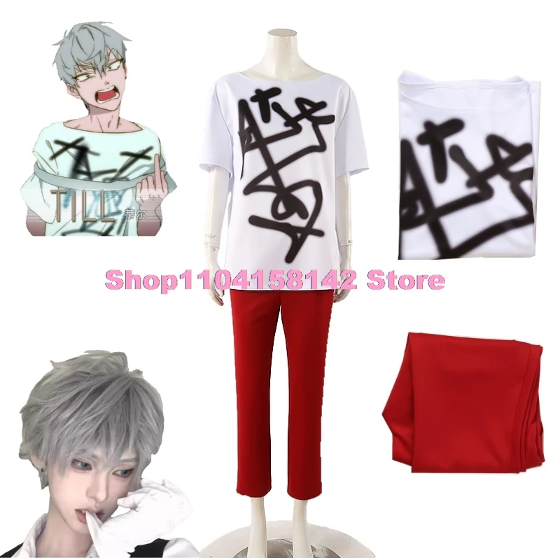 Alien Stage Till Cosplay Costume Wig Tshirt Red Pants Costume Fancy Party Clothing Anime Halloween Carnival Uniform Men Women