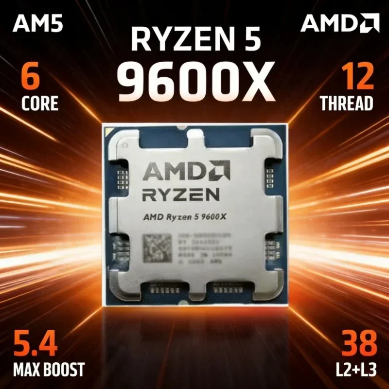 

AMD 9600X Processor 6 Cores 12 Threads 54GHz Max Frequency AM5 Compatible DDR5 Ready 65W 4nm 32MB Cache Cooler Not Included