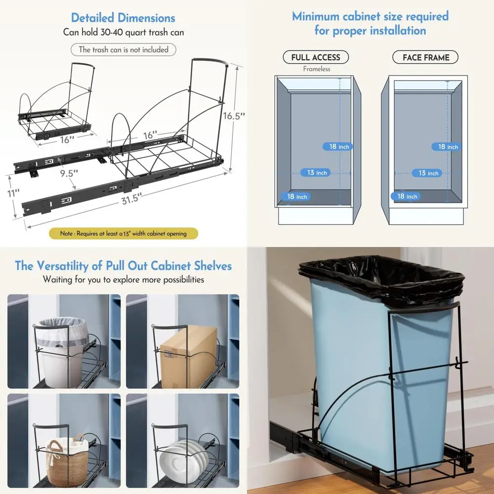

Heavy-Duty Pull-Out Trash Bin Organizer, Black, Fits Cabinets 13W x 18D (Bin Not Included)
