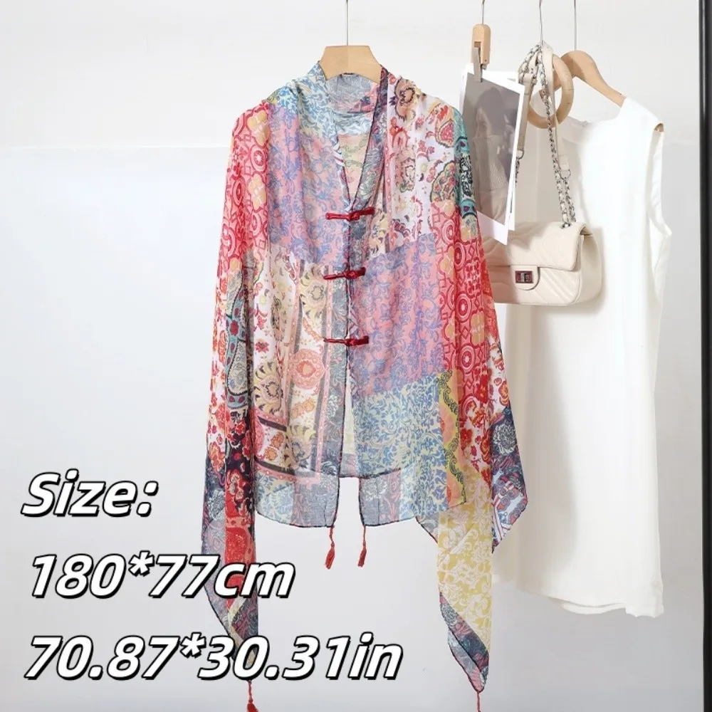 Moda nodo bottone protezione solare sciarpa scialle paisley nappe cardigan mantello grande sottile mantello in stile nazionale vacanza