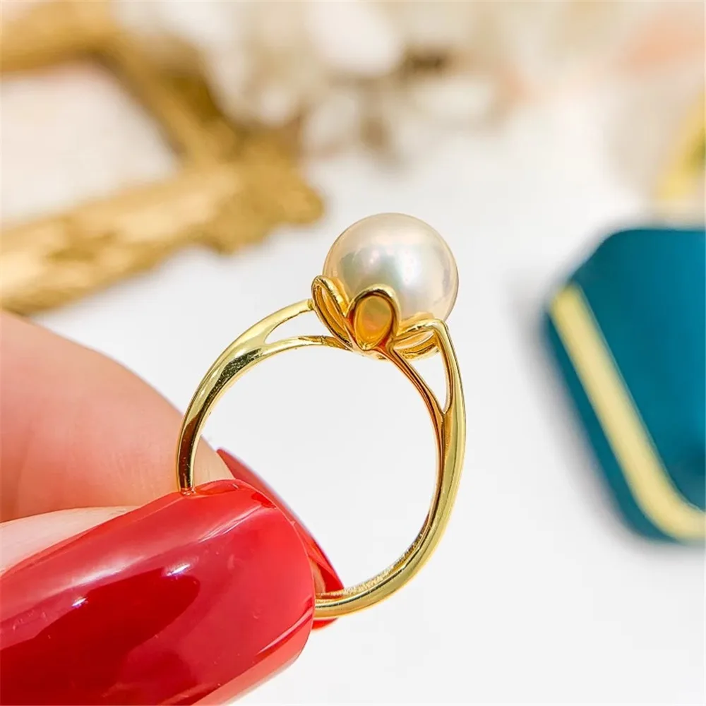 DIY Pearl Accessories S925 Sterling Silver Ring Empty Support K Gold Version Ring Silver Support Female Fit 8-10mm Round Beads