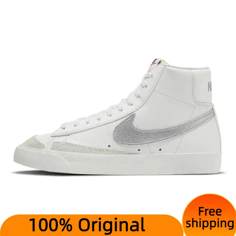 Nike Blazer Mid 77 White Silver Metallic Women's Sneakers shoes CZ1055-112 With Original Box