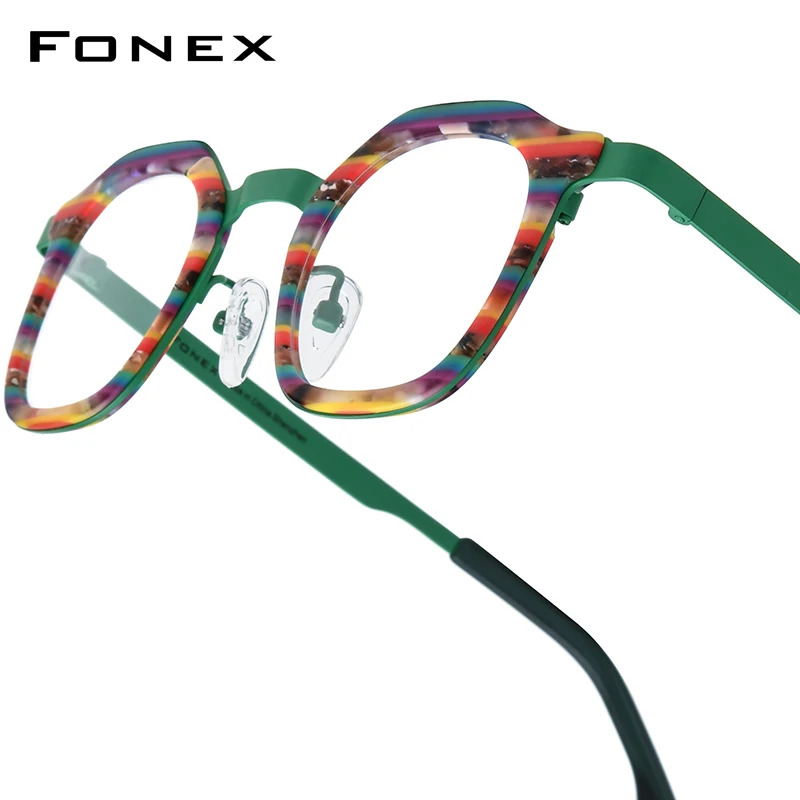 FONEX Acetate Titanium Glasses Frame Women New Brand Design Vintage Retro Round Eyeglasses Men Japanese Spectacles Eyewear 85893