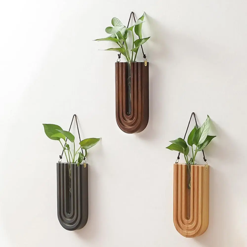 

Multi-purpose Stable Wall-mounted Hydroponic Vase Durable Craft Wood Frame Vase Handmade Plant Holder Pendant Home Decor
