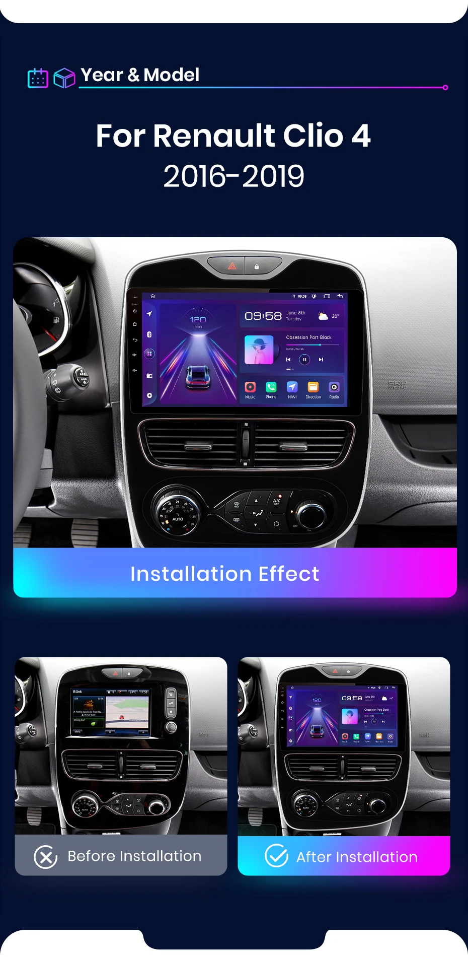 Junsun carplay android auto autoradio für renault clio 4 zoe 2016-2017 gps intelligente systeme stereo multimedia autoradio – Detail 8