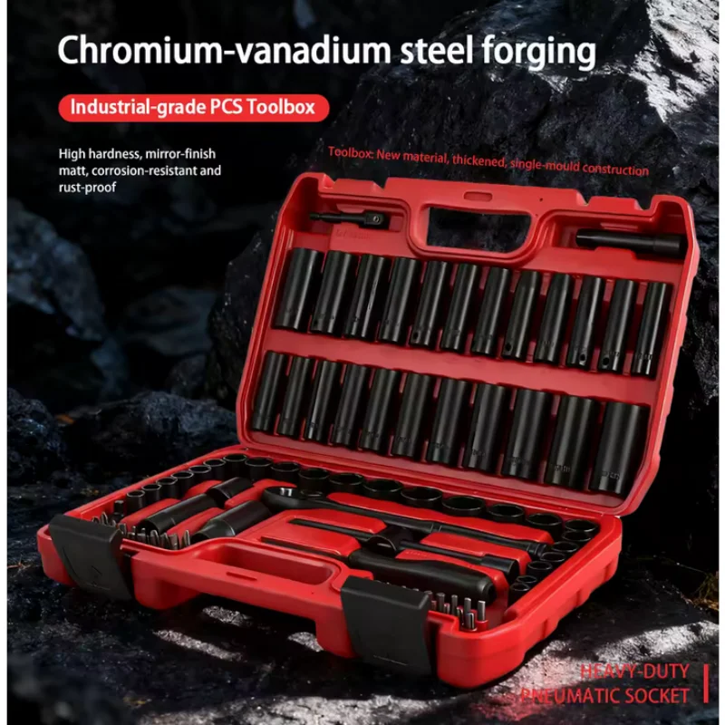 Pneumatic 95-Piece Ratchet Wrench Socket Set - 3/8
