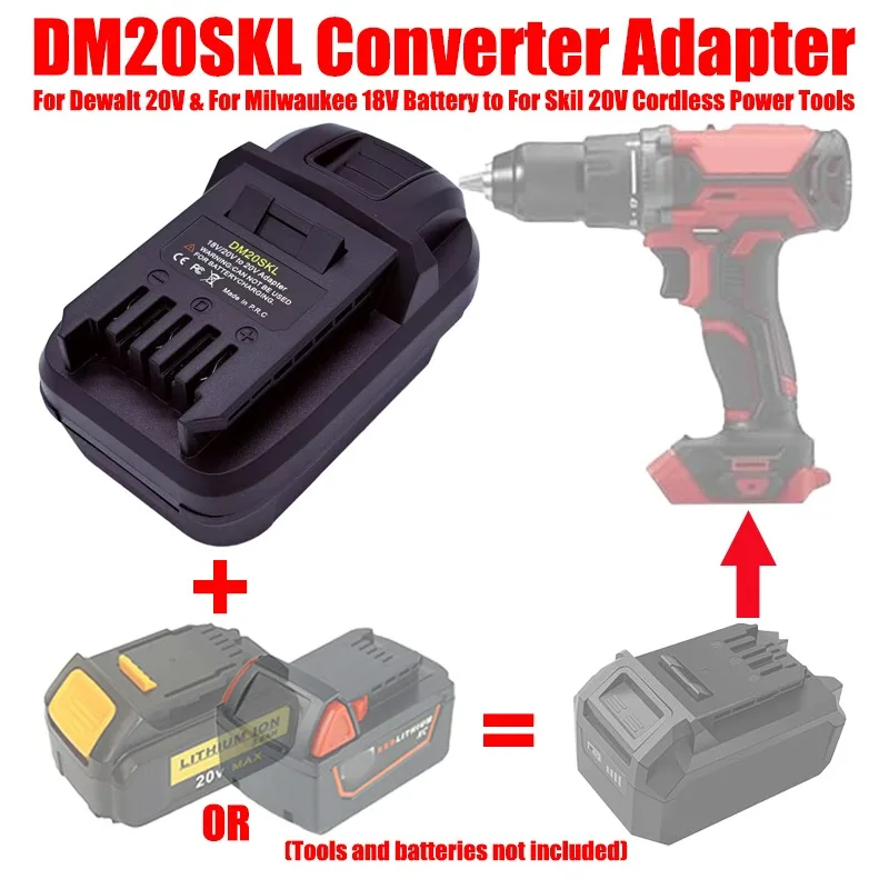 ALASICKA Battery Adapter DM20SKL for Dewalt 20V for Milwaukee 18V Lithium Battery Convert To Work for Skil Battery Power Tools