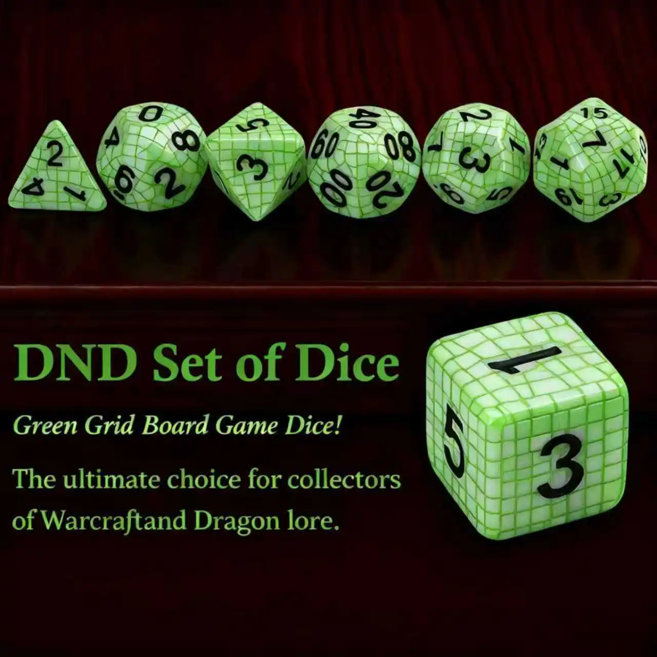 7-Piece Polyhedral Grid-Patterned Board Game Dice - Ideal Holiday Gift for Families (Halloween & Christmas) with Carry Bag