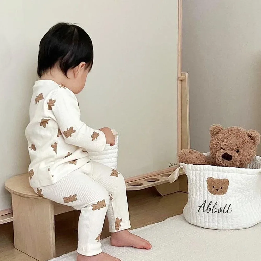 Embroidered Name Cute Bear Storage Basket Baby Toys Storage Basket Personalized Baby Diaper Sorting Basket Baby Shower Gifts