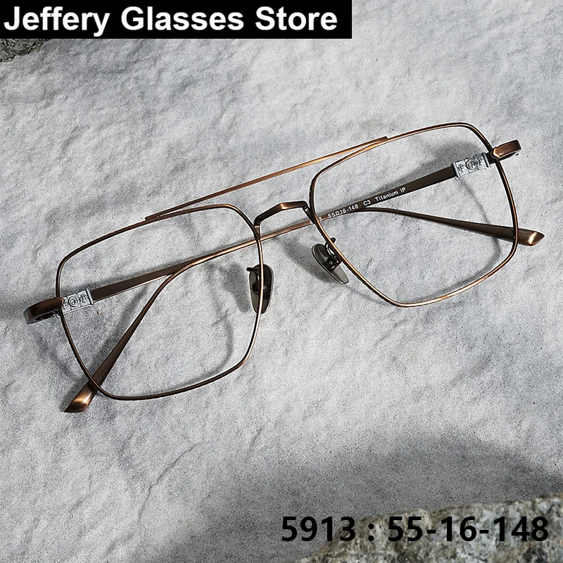 Fashion Men Square Pilot Glasses Frame Vintage Pure Titanium Ultra-light Double Beam Eyeglasses 5193 Simple Korea Style Gafas
