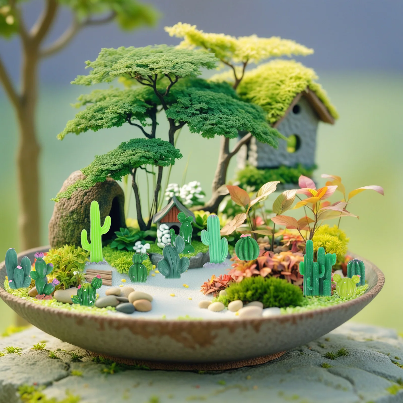 

12Pcs Cute Resin Cactus Micro Landscape Small Ornaments for Desk Office Home Decor Miniature Desert Scene Desktop Garden