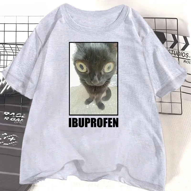 Men's short-sleeved T-shirt ibuprofen interesting cat graphic print T-shirt casual and fashionable T-shirt