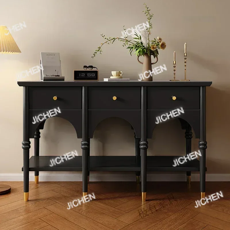 프랑스식 맞춤형 레스토랑 콘솔 테이블, 블랙 원목 서랍장이 있는 레트로 유니크 콘솔 테이블 (B&B용)