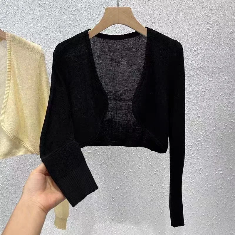 

Короткий вязаный солнцезащитный кардиган из ледяного шелка, женская тонкая летняя юбка на подтяжках, многослойная марлевая куртка, накидка с кондиционером