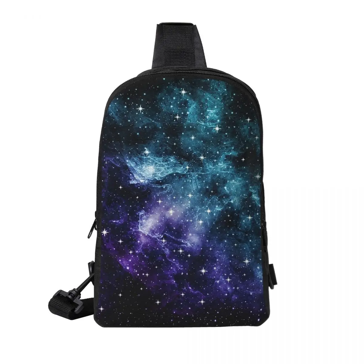 

Teal Purple Galaxy Nebula Dream Chest Bag Men Sling Crossbody Backpack Chest Bag Traveling Hiking Daypack Shoulder Bag