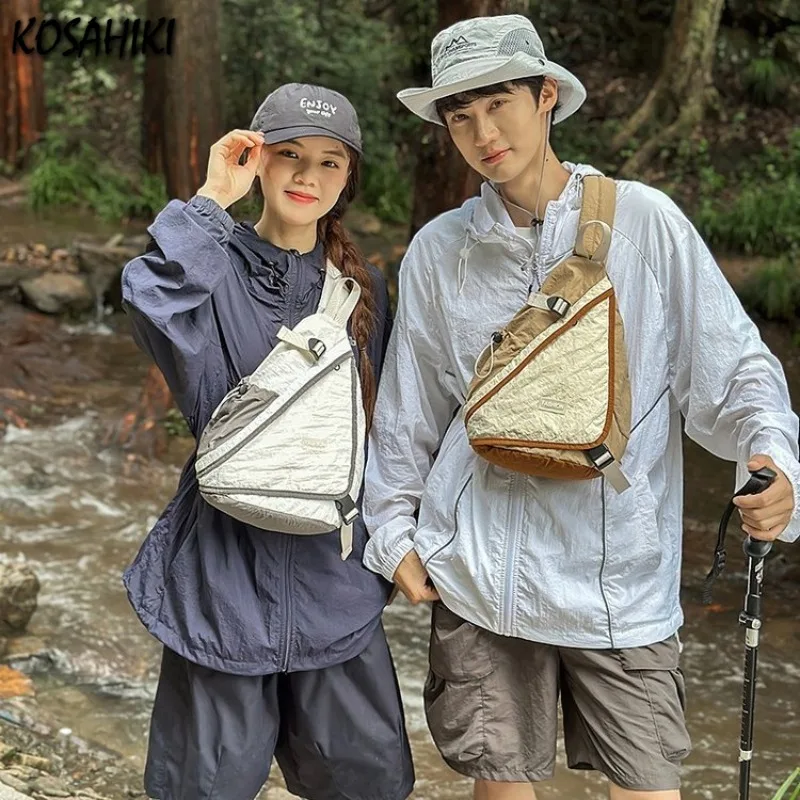 

Outdoor Casual Men Women Casual Chest Bags Patchwork Contrast Color Handbags 2025 Vintage Y2k All Match Shoulder Crossbody Bags