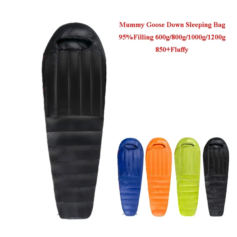 

Filling 600g/800g/1000g/1200g Goose Down Adult Mummy Sleeping Bag Ultralight Thickened Warm 20D Waterproof Outdoor Camping Cold