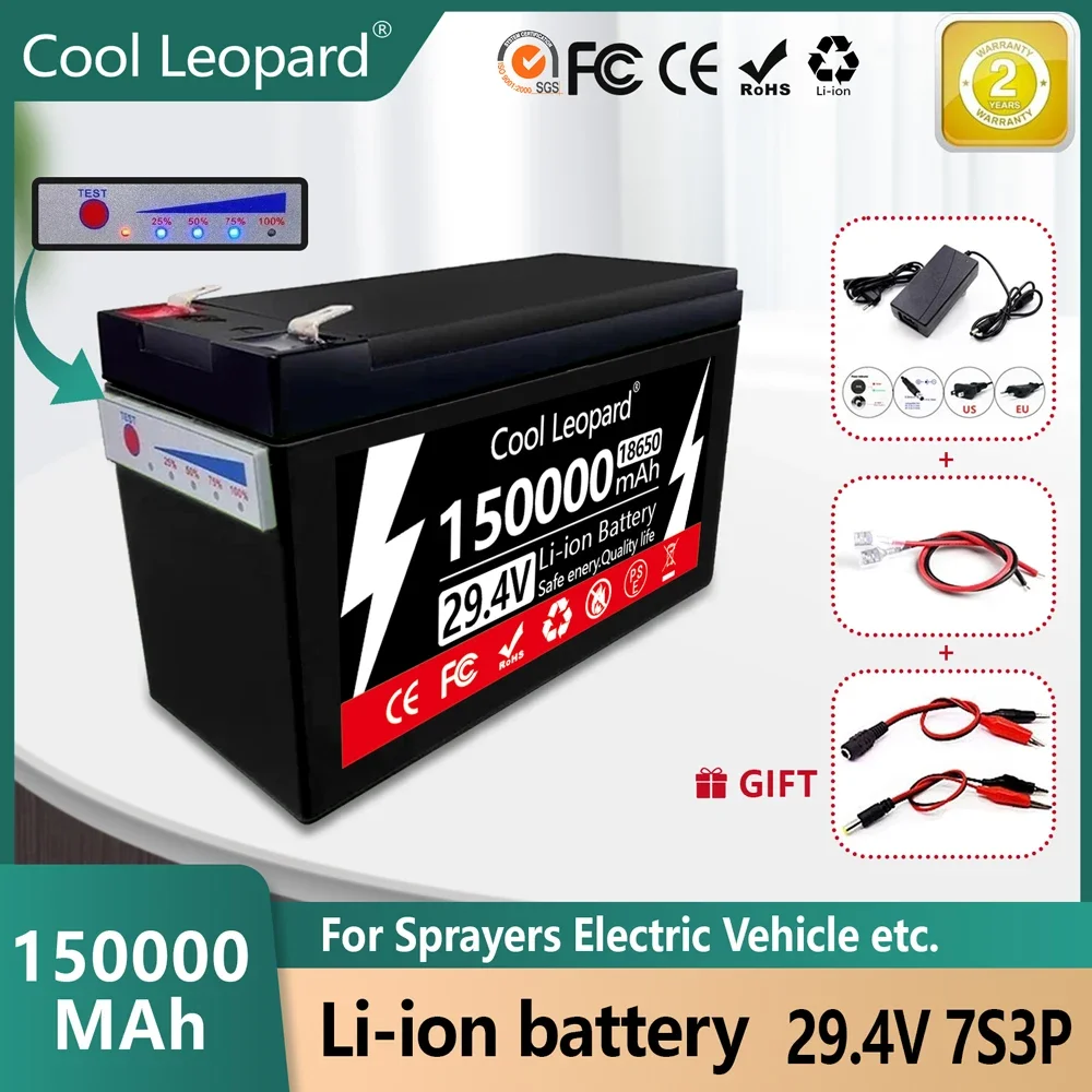 

12/24/29.4V 150Ah 18650 Lithium Battery Pack With Display Light Built-In High Current BMS For Sprayers Electric Vehicle Battery