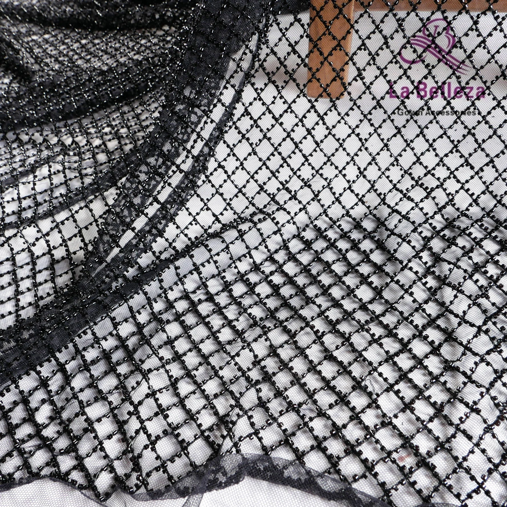 La Belleza black/white  mesh line beaded lace fabric embroidery wedding dress performance clothing fabric cutting accessories