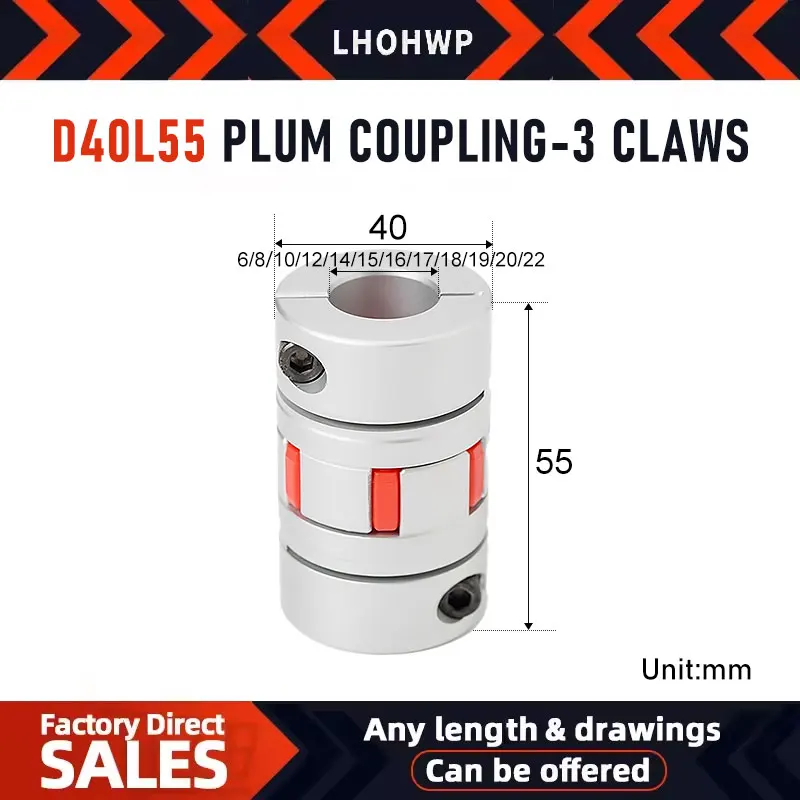 1pc XB40*55 3-Claw Coupler D40L55 Aluminium Plum Flexible Shaft Coupling Motor Connector Flexible Coupler For Motor Balll Screw