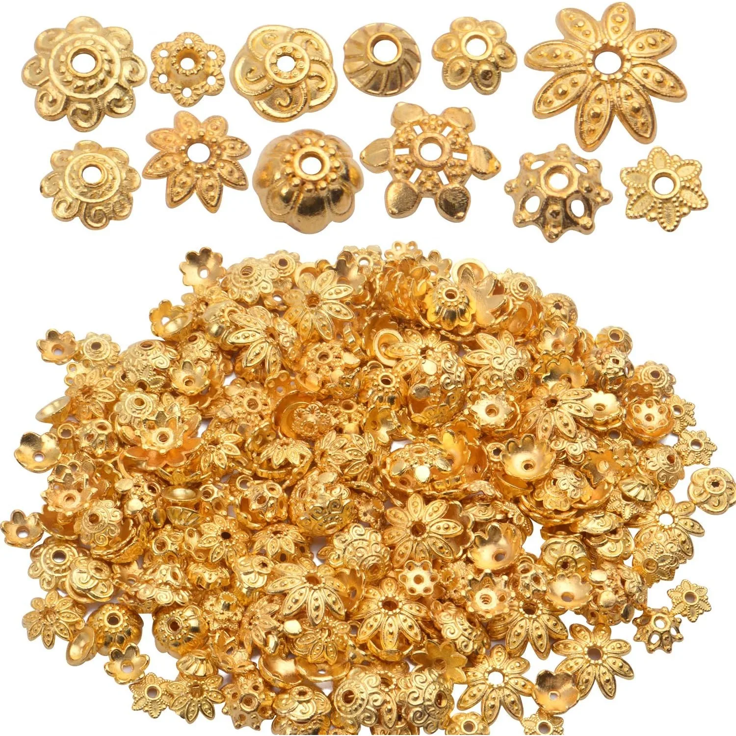 

100 Gram(About 250-350pcs) Bead Caps Metal Spacers Jewelry Findings Accessories for Bracelet Necklace Jewelry Making,Gold