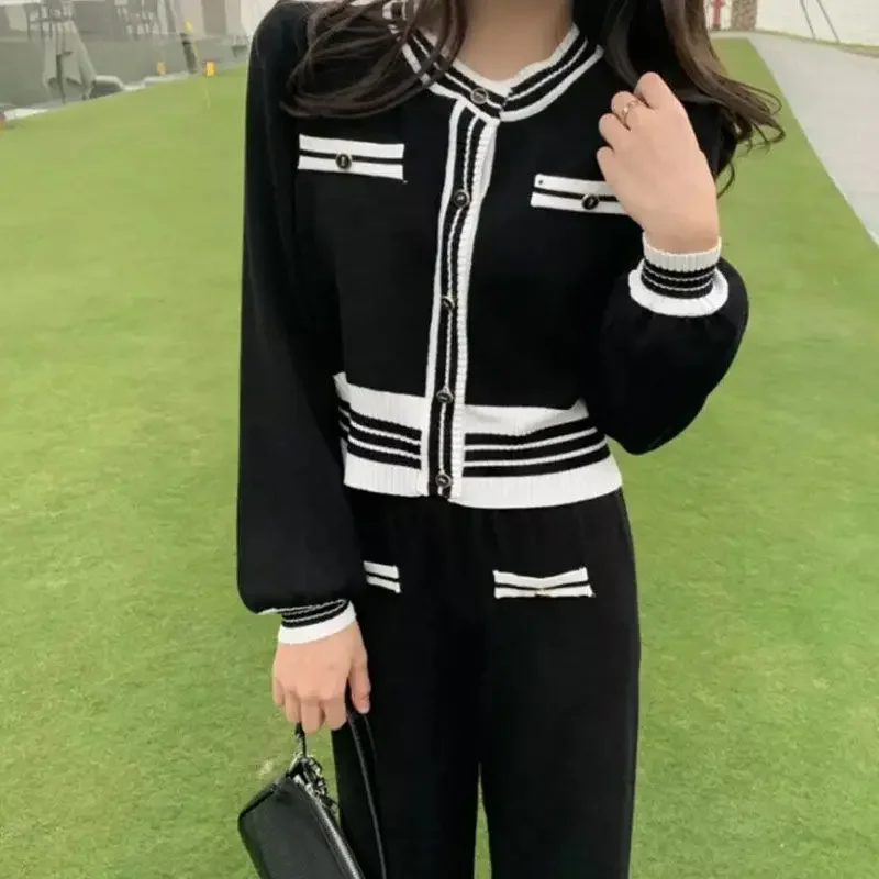 

Korean New Women's Set Small Fragrant Fashion Top+Loose Wide Leg Pants Two Piece Set Autumn/Winter