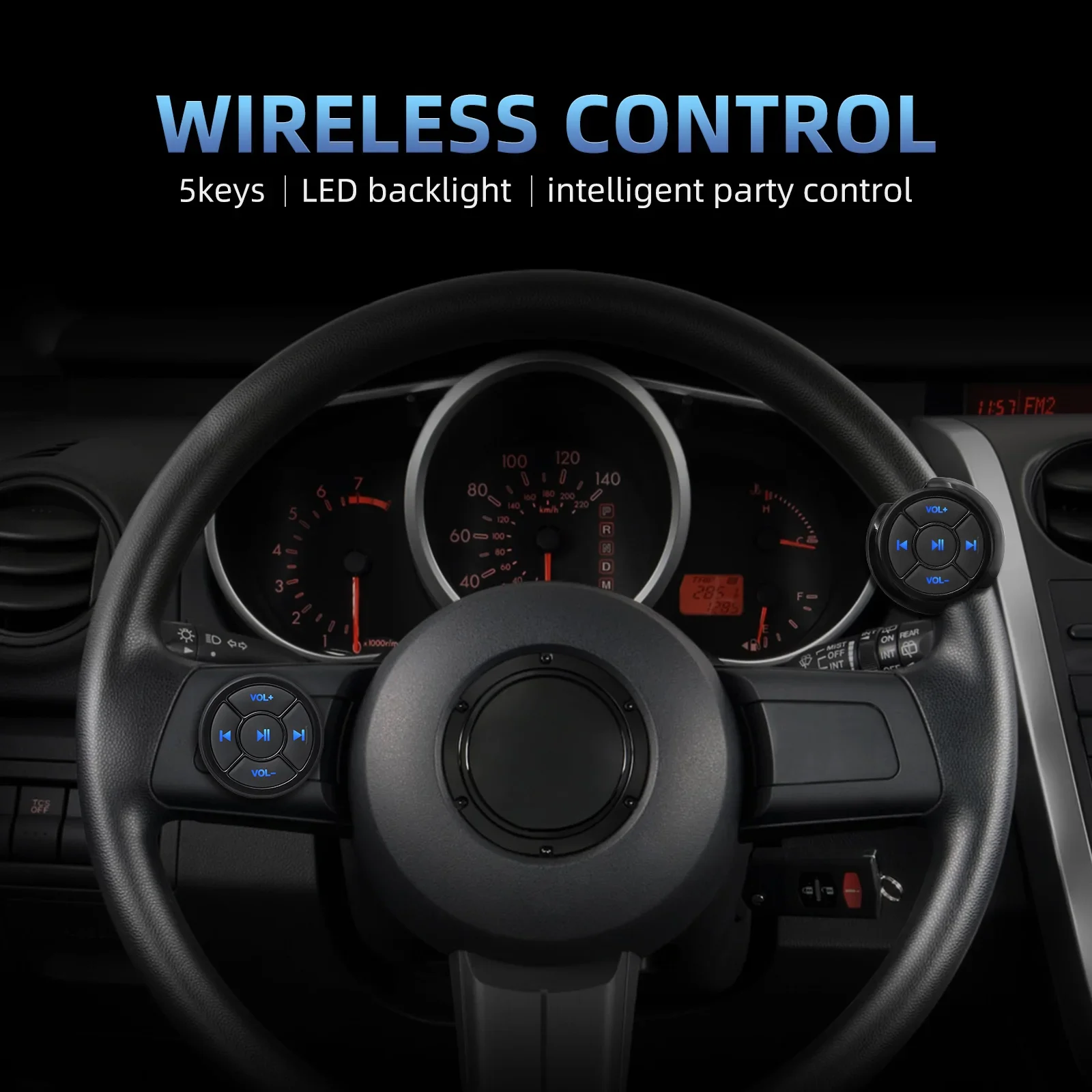 Wireless Bluetooth-compatible Car Motorcycle Bike Steering Wheel Music Play Smart Button Key Volume Controller