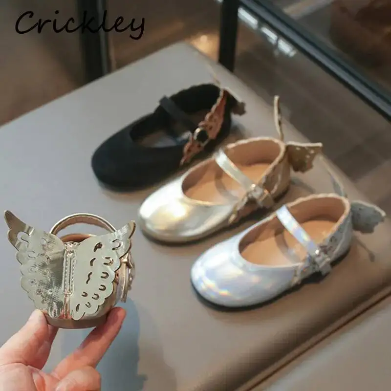 Butterfly Girls Flats Shoes Fashion Solid PU Leather Children Princess Shoes Hook Loop Non Slip Shallow Kids Party Shoes