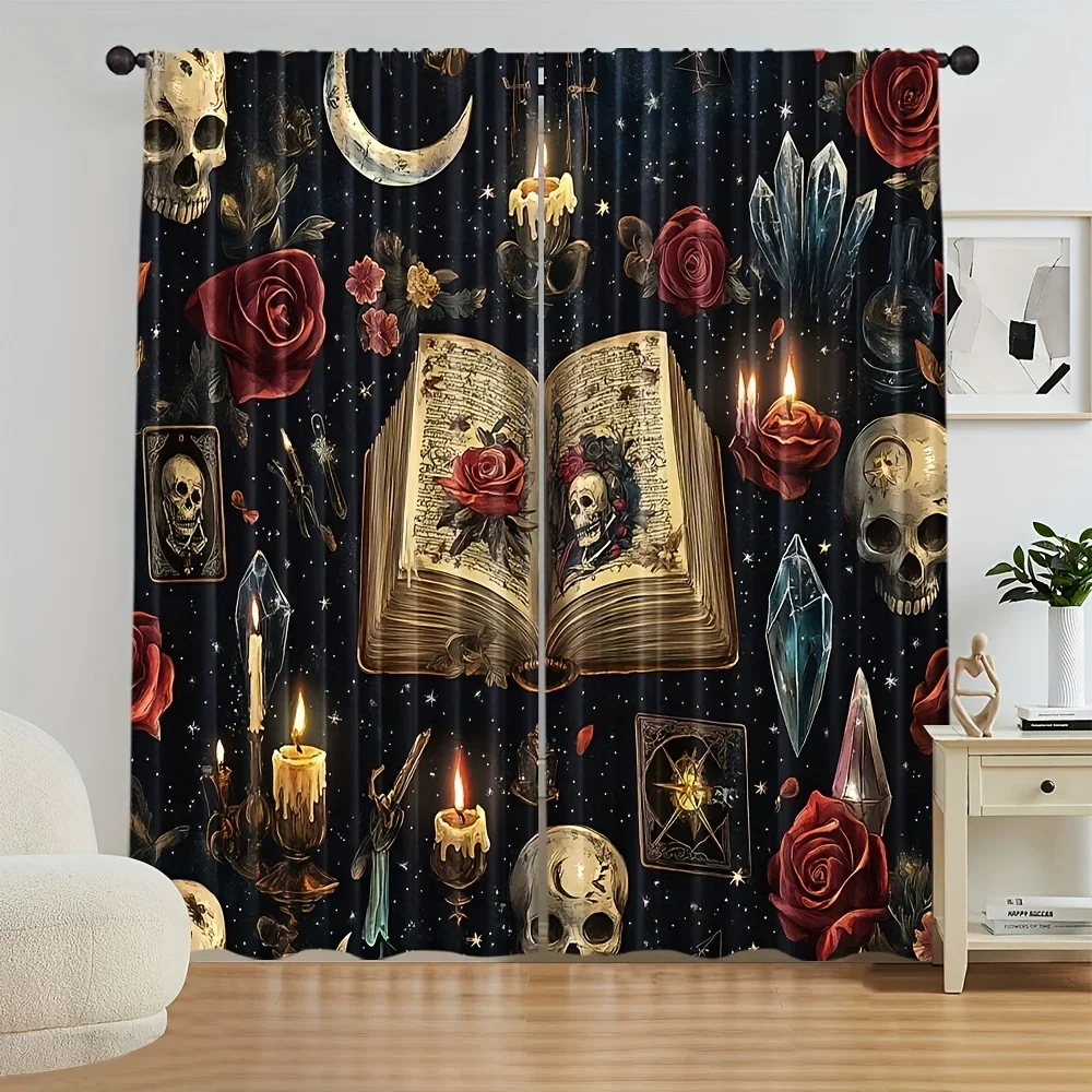 Gothic Skull Tarot Witchy Magic Moon Stars Tapestry Curtain Dark Academia Bohemian Home Decor
