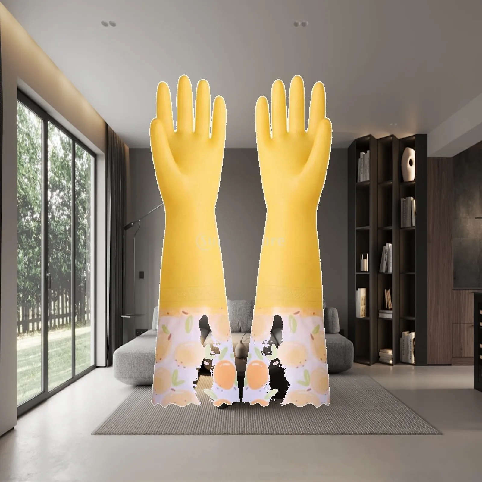 Dishwashing Gloves for Women Men Kitchen Cleaning Latex Rubber Gloves Waterproof Oil Proof Long Cuff Non Slip Grip for Dishes