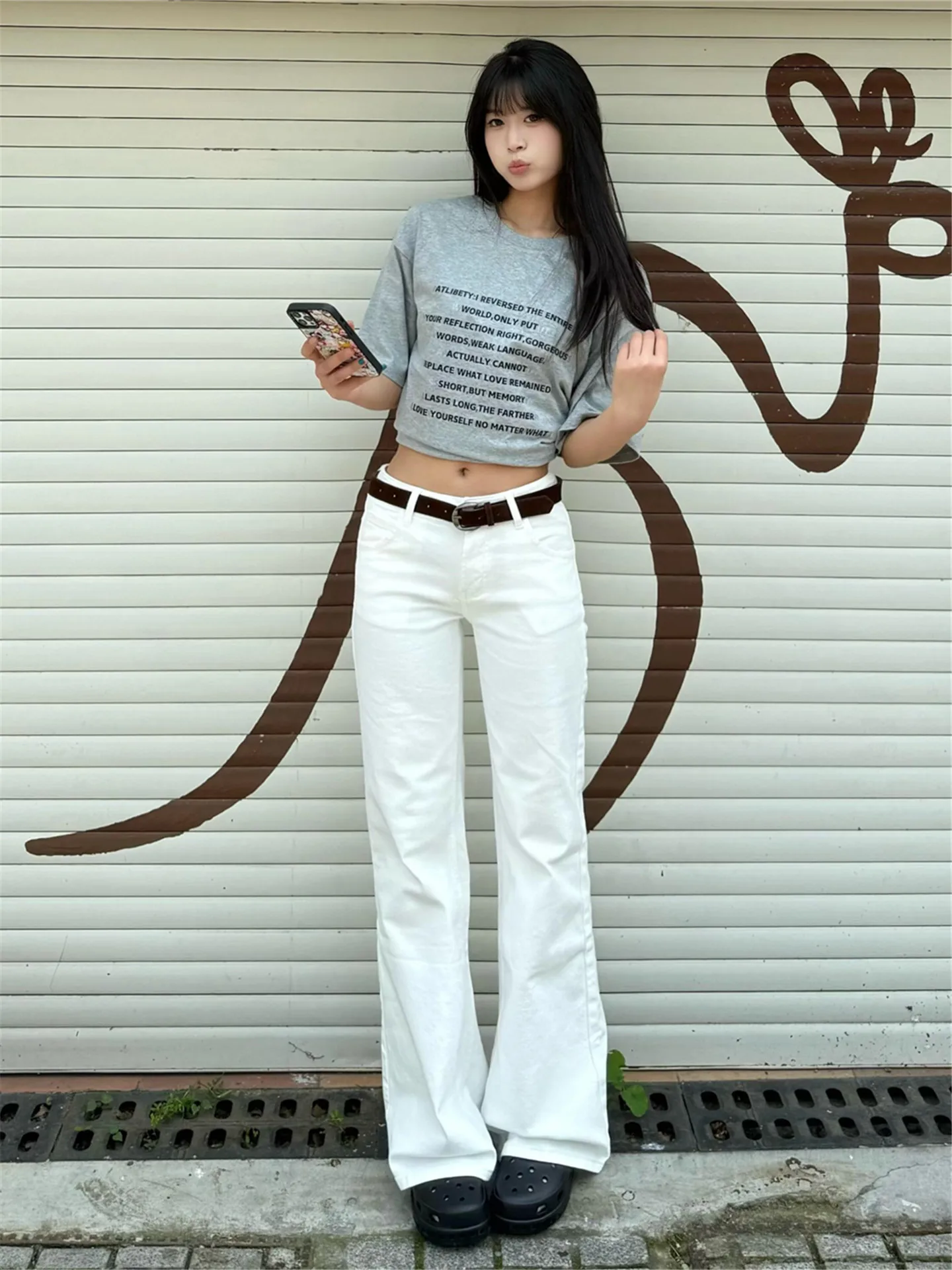 

Low Waist Vintage Washed American Hot Girl Denim Jeans Women's Summer Loose Drapey Floor-Length Pants Wide Leg Jeans