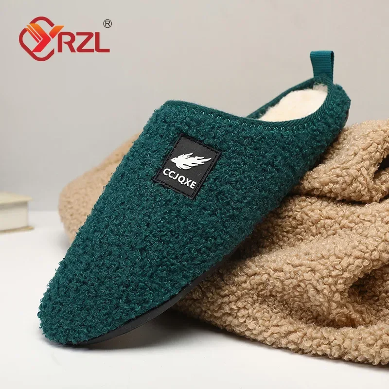 YRZL Men Winter Soft Sole Comfortable Mens Indoor Floor Antiskid Slides Bedroom Warm Plush Slipper Male Home Casual Cotton Shoes