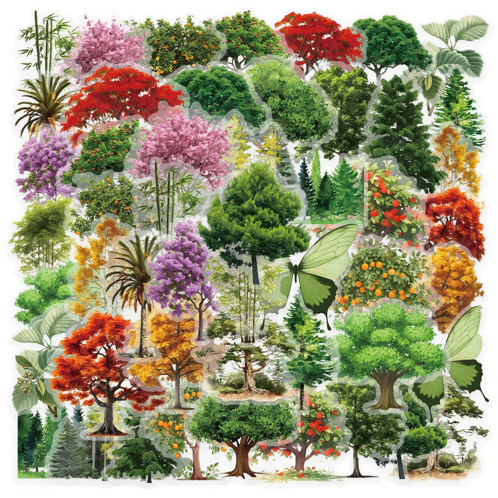 50pcs Forest Secret PET Stickers Natural Forest Plant Landscape Stickers Decor DIY For Scrapbook, Journaling, Laptop, Bumper