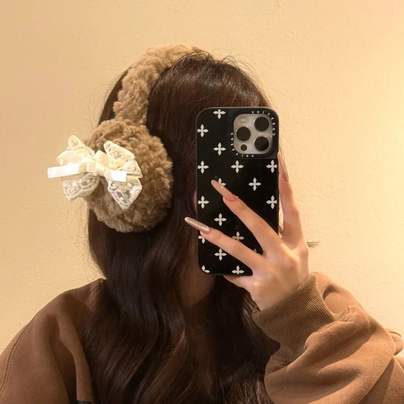 السيدات غطاء للأذنين الكورية Kawaii القوس لطيف تنوعا الشتاء سميكة أفخم الدافئة طوي الدراجات عالية الجودة غطاء للأذنين للطلاب #2