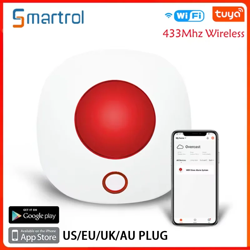 Smartrol Smart Life WiFi Safety Protection Siren with Strobe Light Sensor Home Alarm Security System Siren 110dB Sound Tuya App
