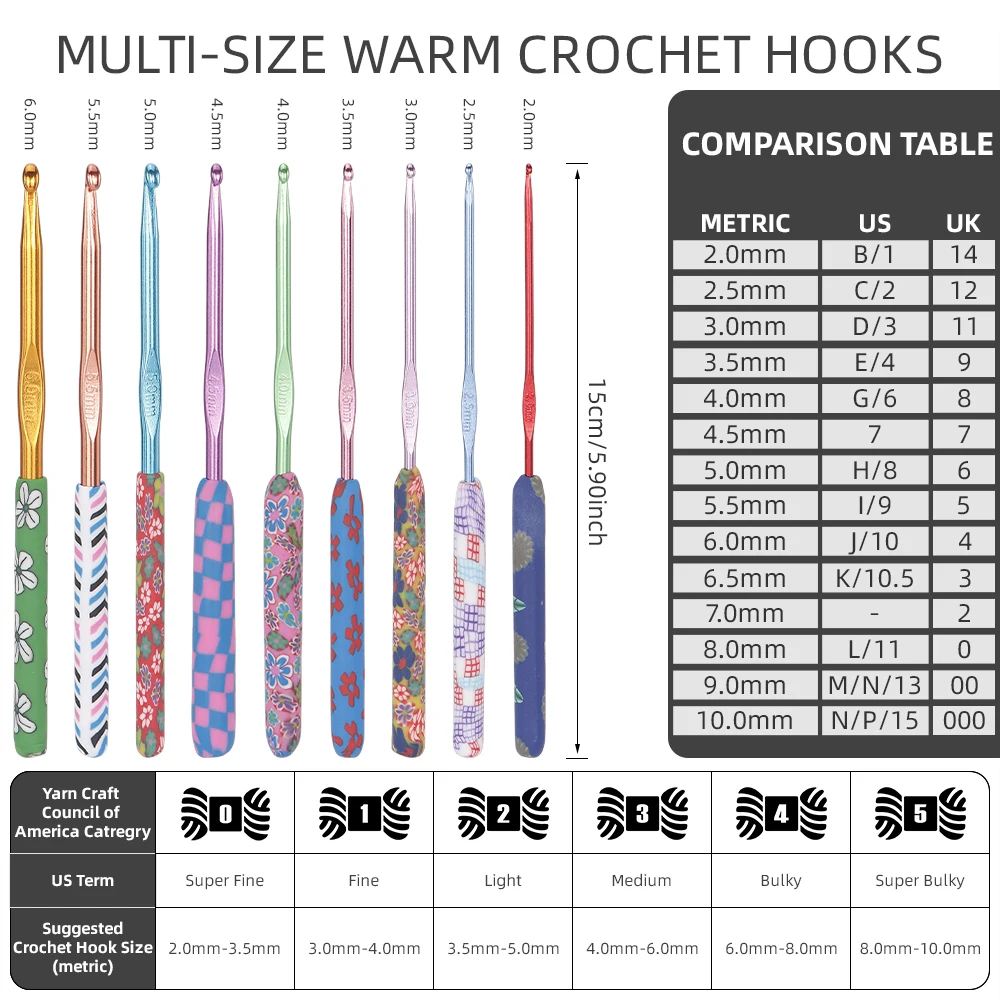 9Piece Crochet Set With Ultra Long Crochet Soft And Ergonomic Colored Grip And 2.0-6mm Beginner Knitting And Crochet Supplies