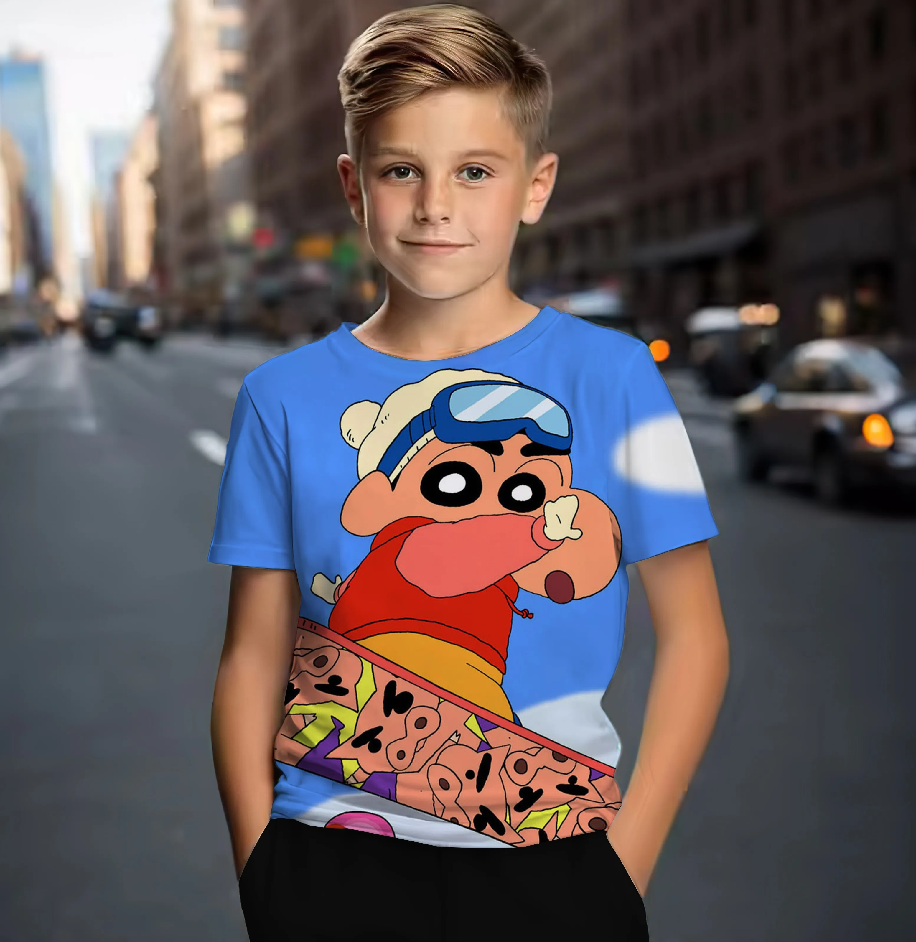 Summer new Crayon Shin-chan cute children's T-shirt 3D printing fashion casual daily sports boys and girls clothing party tops