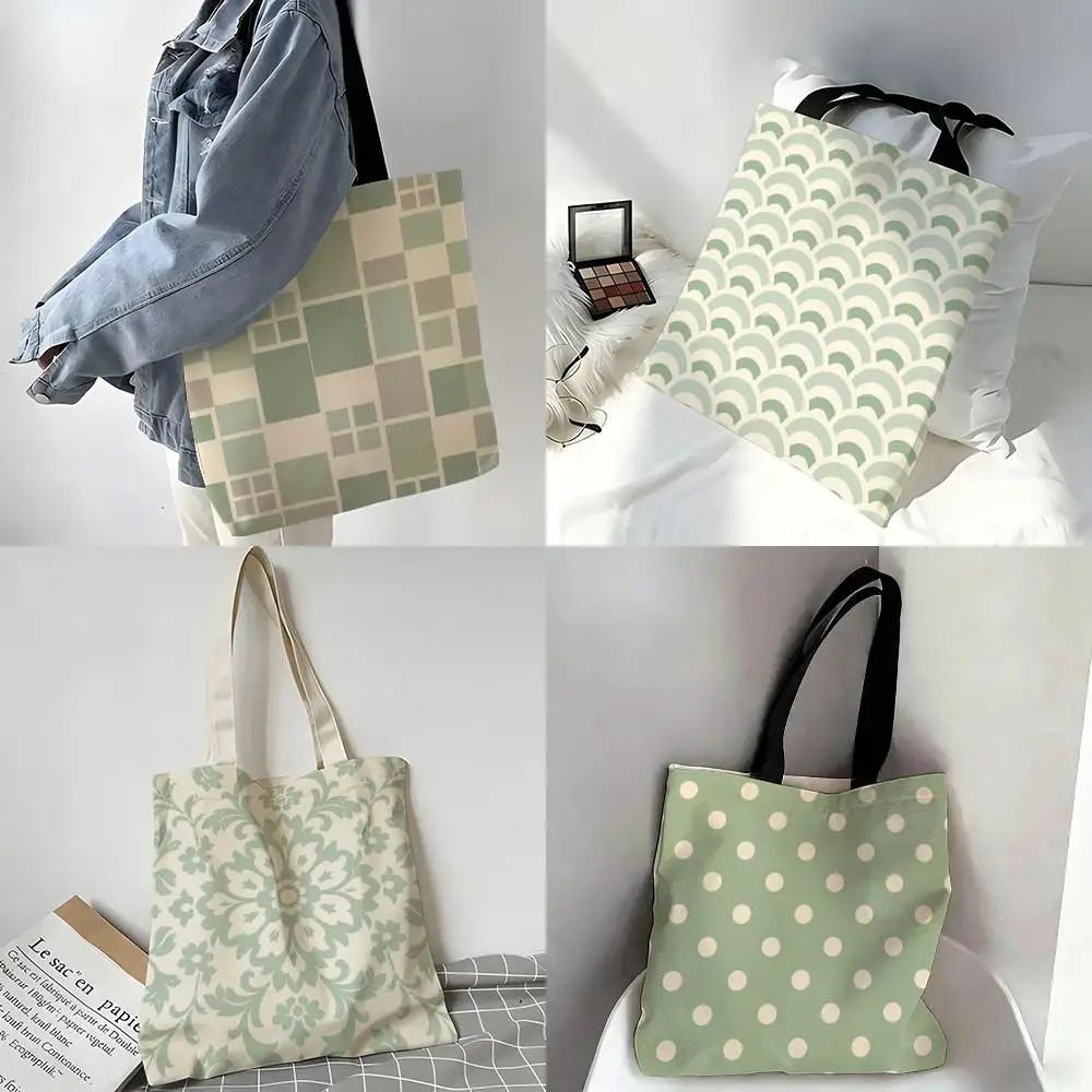Sage Green Seamless Patterns Storage Bags Storage Bags Canvas Tote Bag Large Capacity Shoulder Fashion Eco Shopping Handbag