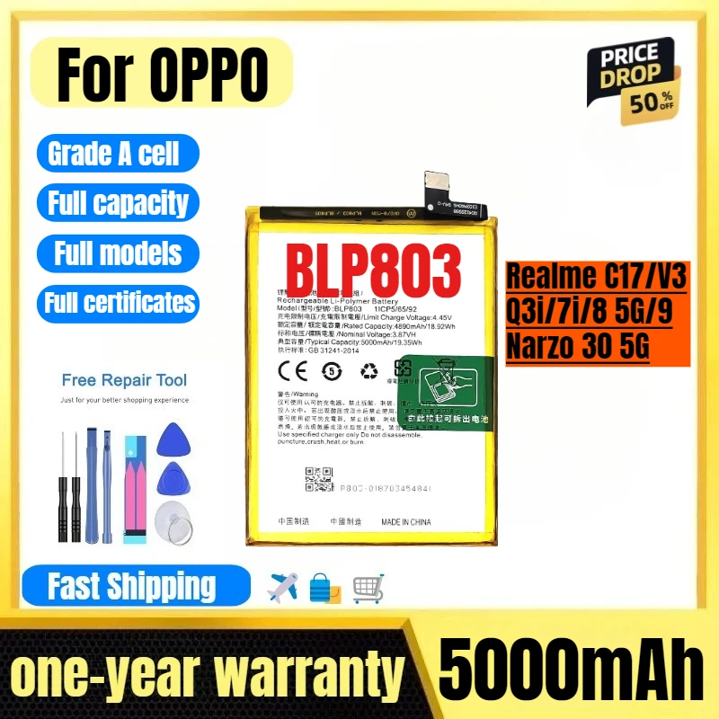 

BLP803 for OPPO Realme C17/V3/Q3i/7i/8 5G/9/Narzo 30 5G Phone Battery High Quality High Capacity Replacement Bateria Grade A Cel