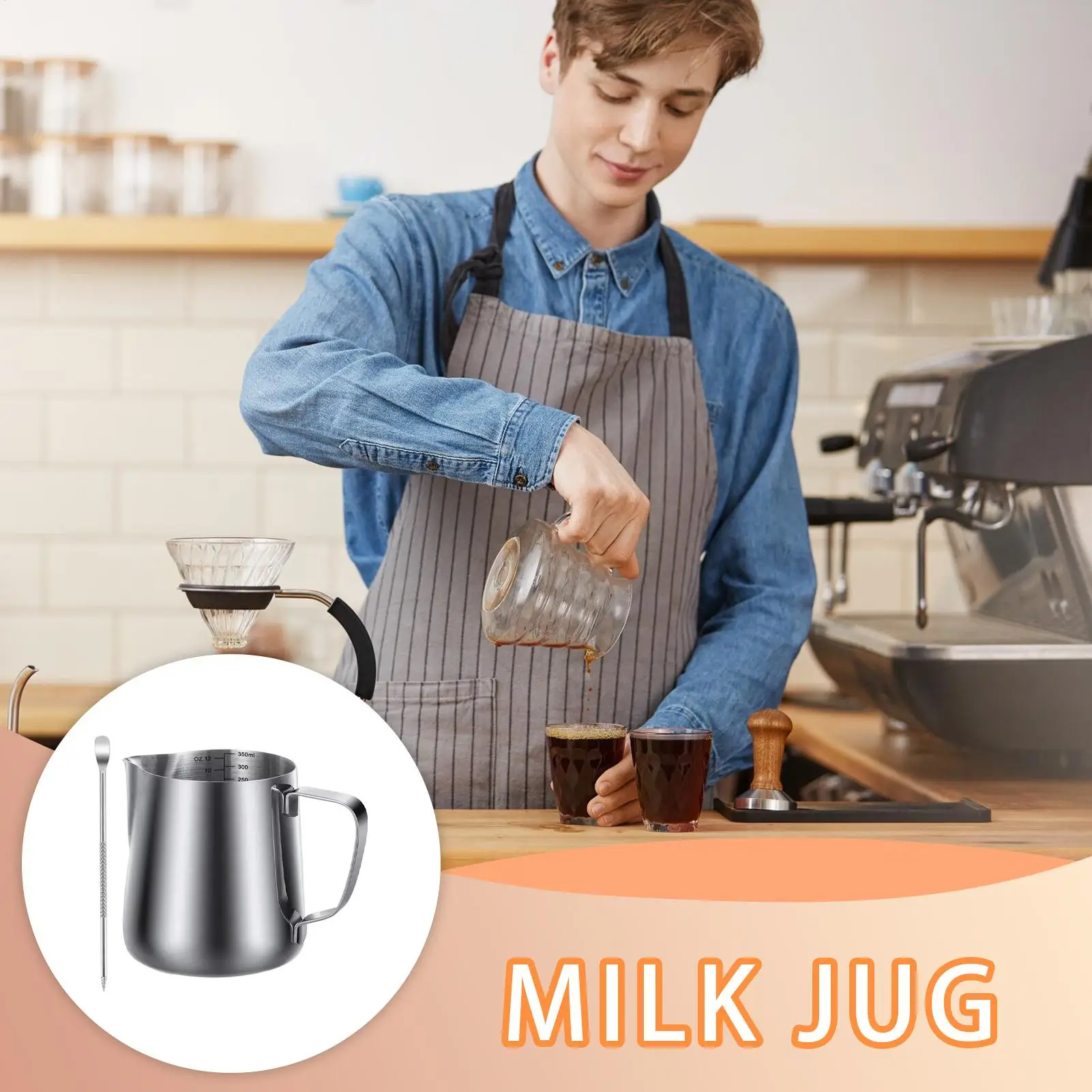 إبريق كريمر من الفولاذ المقاوم للصدأ أباريق تبخير الحليب مع قلم تزيين 350 مللي آمن للاستخدام في غسالة الأطباق ملحقات قهوة فنية لاتيه