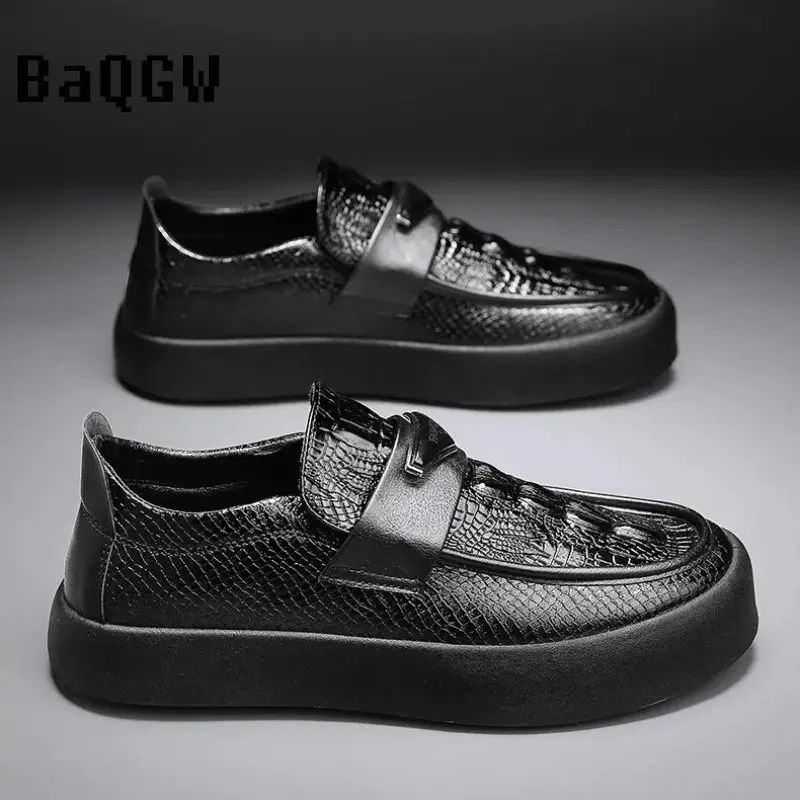 British Style Mens Fashion Leather Casual Shoes Spring Autumn Outdoor Office Slip-On Luxury Loafers Flat Skate Shoes Comfortable