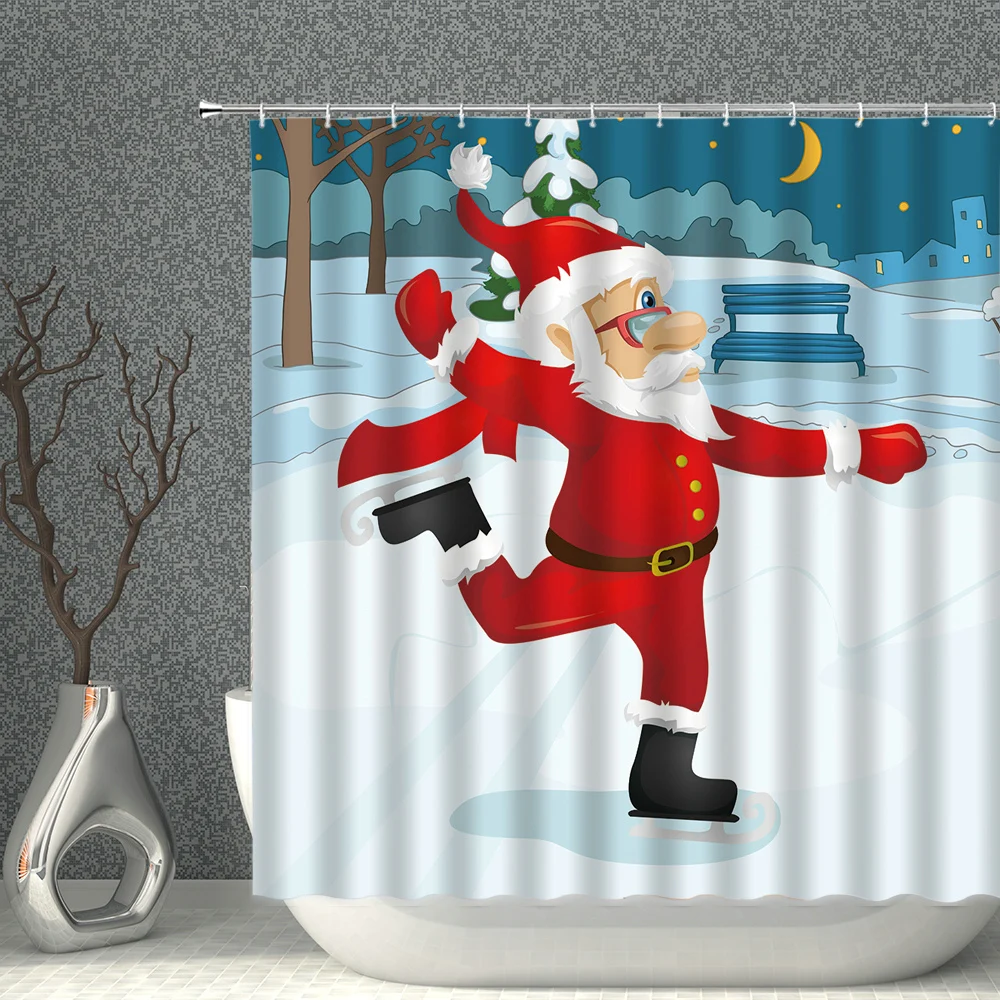 

Country Christmas shower curtain Snowman Cedar Winter View Christmas bathroom shower curtain Waterproof bathroom decoration