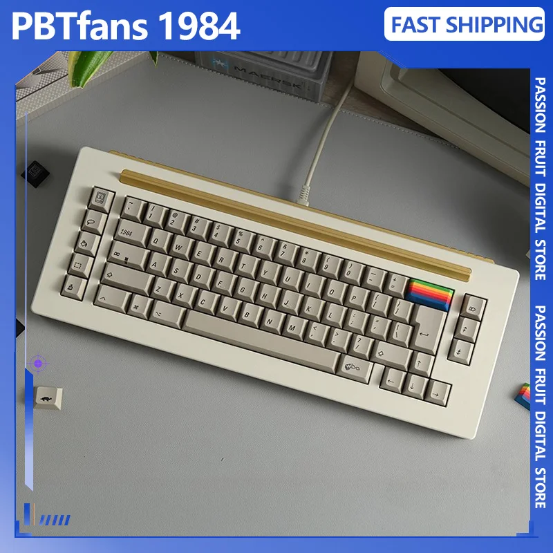 

PBTfans 1984 Retro Grey Keycaps PBT Glass Beads Dye-Sublimated Cherry MXCompatible Cherry Profile Keycap Set Ergonomic Design