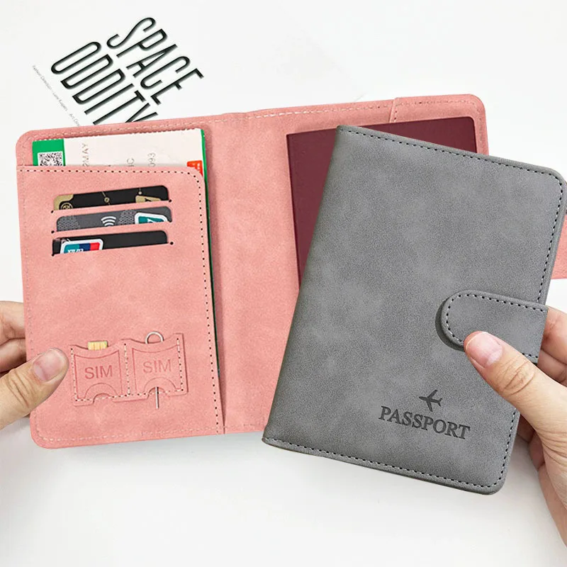 Leather Passport Holder Cover Wallet RFID Blocking Leather Card Case Travel Accessories for Women Men Buckle Passport Cover