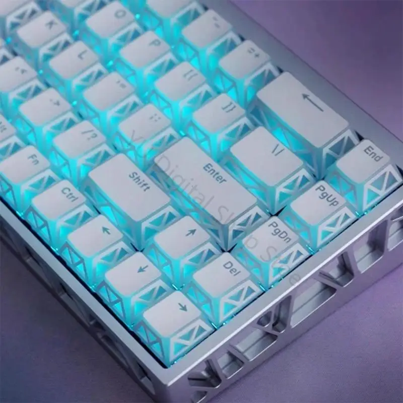 96BA Durchscheinendes Tastenkappen-Set für mechanische Tastatur, 130 Tasten, durchscheinende PBT-PC-Double-Shot-Tastenkappen mit – Detail 3