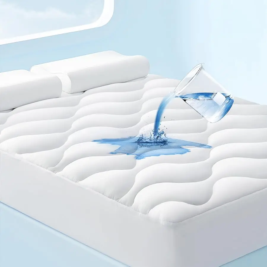 

Waterproof Mattress Protector Cal King, Soft & Fluffy Mattress Pad, Quilted Cooling Topper with 8-21 Inches Deep Pocket, Breatha